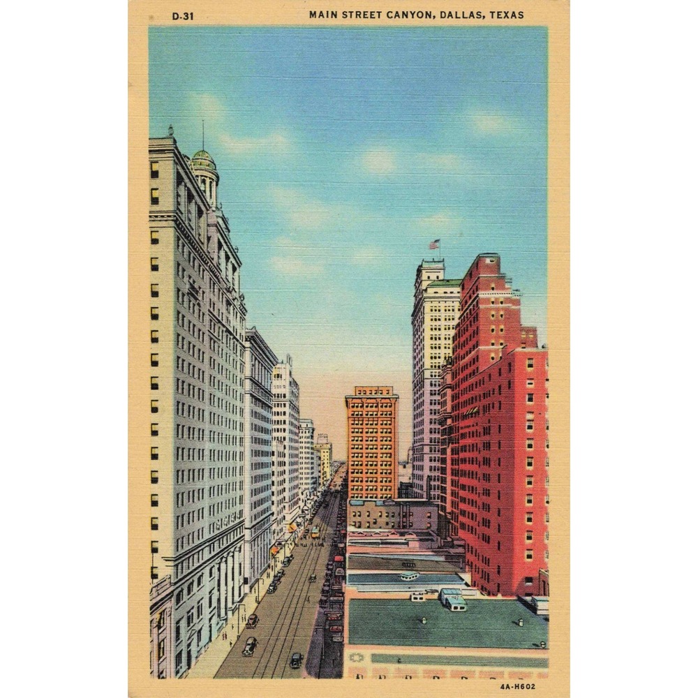 Main Street Canyon Dallas Texas Vintage Linen Postcard D-31 Curt Teich 4A-H602 - Picture 1 of 2